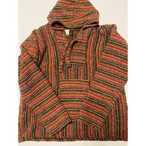 El Paso Saddle Blanket Co Mexican Hippie Pullover Hoodie Vneck Pockets Size L